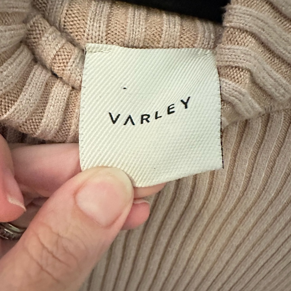 VARLEY M Haggen 2.0 tan woman boxy mock neck viscose blend ribbed stretch top - Picture 9 of 14